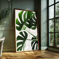 Quadro Decorativo Monstera: Elegância Verde Exclusiva - quadros decorativos para sala 1 Tela Vertical, 3 Telas - em ambiente decorado