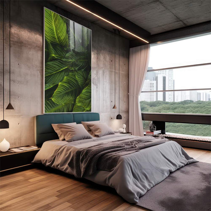 Quadro Decorativo: Esplendor Verde para Interiores Únicos - quadros decorativos para sala 1 Tela Vertical, 3 Telas - em quarto contemporaneo