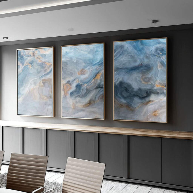 Quadro Decorativo: Espetáculo Cósmico de Saturno - quadros decorativos para sala 1 Tela Vertical, 3 Telas - em ambiente decorado