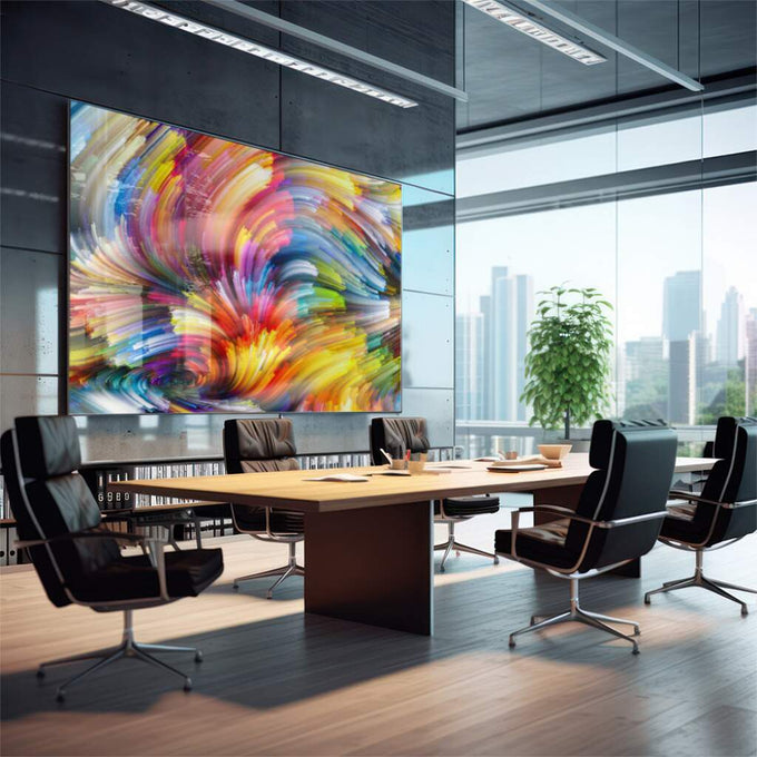 Quadro Decorativo Vibrante: Explosão de Cores Dançantes - quadros decorativos para sala 1 Tela, 1 Tela Horizontal - em quarto contemporaneo