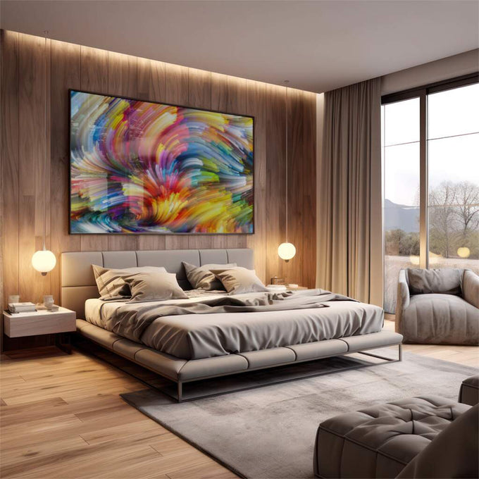 Quadro Decorativo Vibrante: Explosão de Cores Dançantes - quadros decorativos 1 Tela, 1 Tela Horizontal - em escritorio elegante