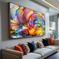 Quadro Decorativo Vibrante: Explosão de Cores Dançantes - quadros decorativos para sala 1 Tela, 1 Tela Horizontal - em ambiente decorado