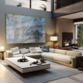 Arte abstrata efeito mármore em tons de azul, cinza e veios dourados, quadro decorativo