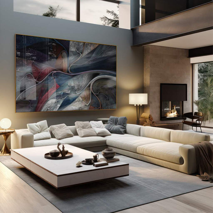 Quadro Decorativo Explosão Caleidoscópica: Inspiração Única - quadros decorativos 1 Tela, 1 Tela Horizontal - em sala moderna