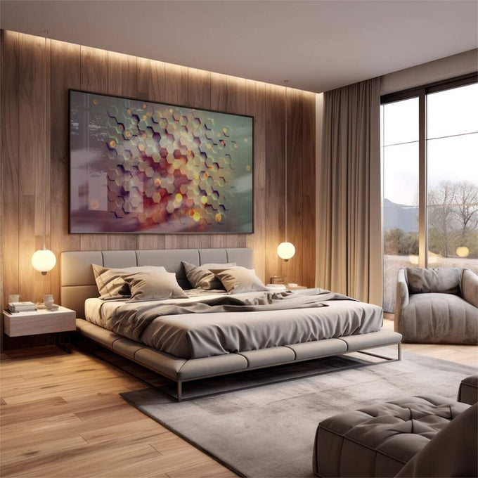 Quadro Decorativo Geometria Luminosa - Um Toque Moderno - quadros decorativos 1 Tela, 1 Tela Horizontal - em escritorio elegante