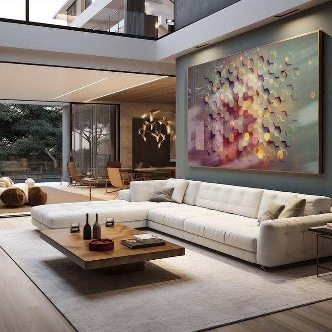 Quadro Decorativo Geometria Luminosa - Um Toque Moderno - quadros decorativos para sala 1 Tela, 1 Tela Horizontal - em living room premium