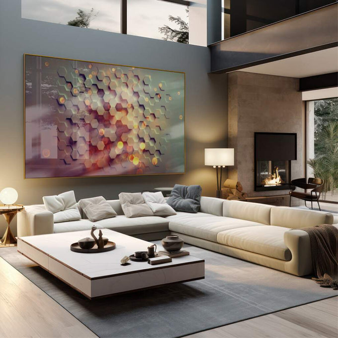 Quadro Decorativo Geometria Luminosa - Um Toque Moderno - quadros decorativos 1 Tela, 1 Tela Horizontal - em sala moderna