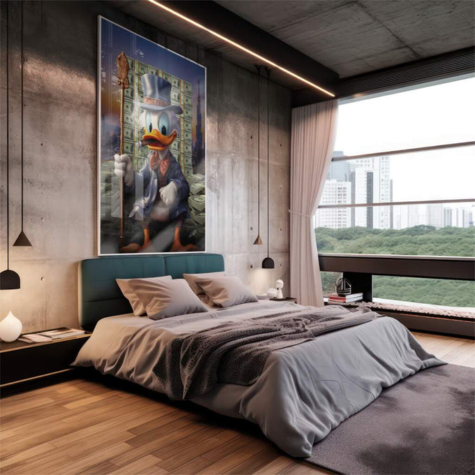 Quadro Decorativo Riqueza de Patinhas: Um Toque Único - quadros decorativos 1 Tela Vertical, 3 Telas - em escritorio elegante