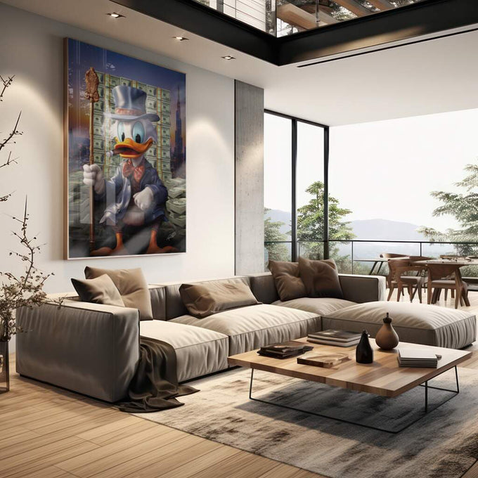 Quadro Decorativo Riqueza de Patinhas: Um Toque Único - quadros decorativos para sala 1 Tela Vertical, 3 Telas - em living room premium