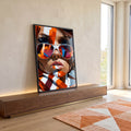 Quadro Decorativo Mulher Óculos Espelhado Laranja e Branco em ambiente decorado - quadros decorativos para sala