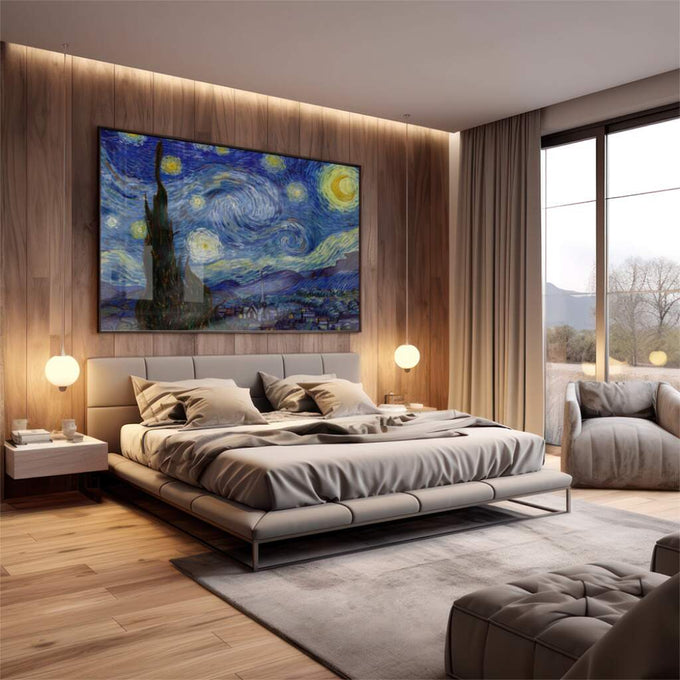 Quadro Decorativo Noite Estrelada - Transforme sua Parede - quadros decorativos 1 Tela, 1 Tela Horizontal - em escritorio elegante