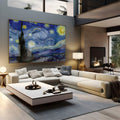 Noite Estrelada de Van Gogh com céu azul em espirais, cipreste e vilarejo, quadro decorativo