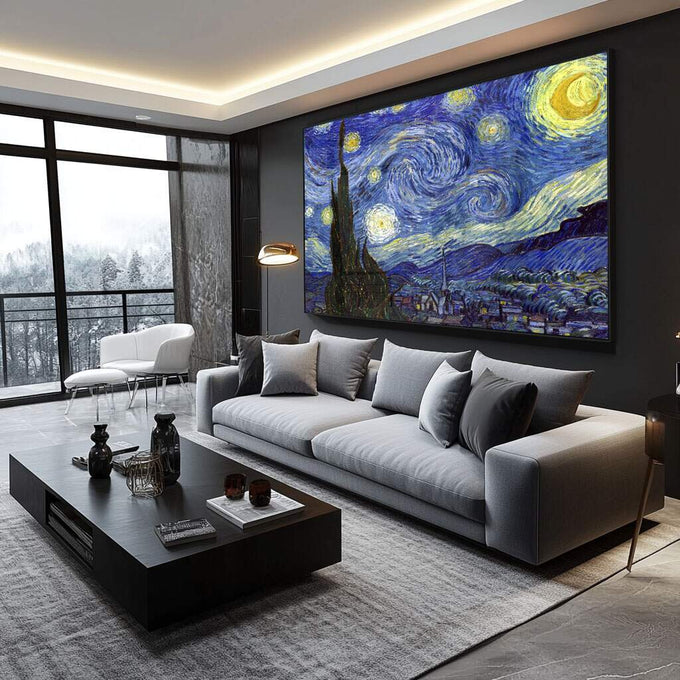 Quadro Decorativo Noite Estrelada - Transforme sua Parede - quadros decorativos para sala 1 Tela, 1 Tela Horizontal - em ambiente decorado