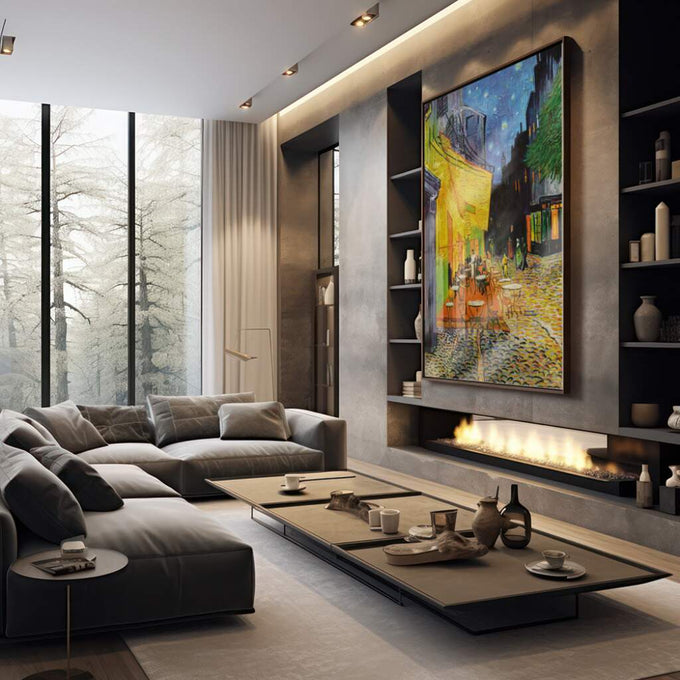Quadro Decorativo Encanto da Noite Estrelada, Inspire-se! - quadros decorativos 1 Tela Vertical, 3 Telas - em sala moderna