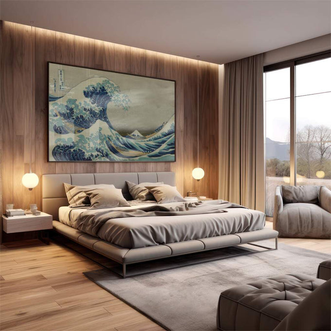 Quadro Decorativo: A Grande Onda - Toque de Exclusividade - quadros decorativos 1 Tela, 1 Tela Horizontal - em sala moderna