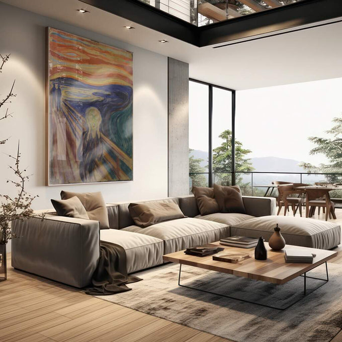 Quadro Decorativo Grito Silencioso: Poder & Emoção - quadros decorativos para sala 1 Tela Vertical, 3 Telas - em living room premium