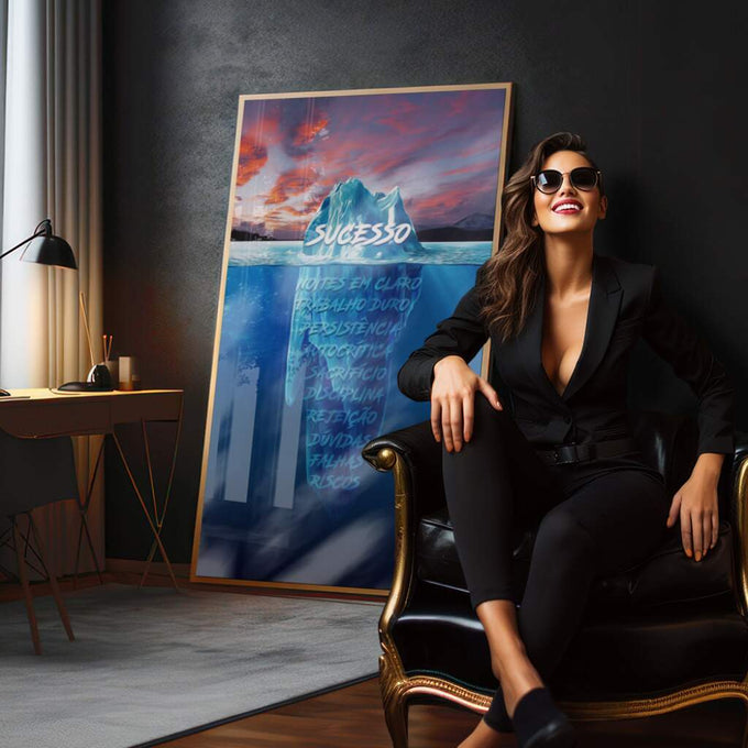 Quadro Decorativo: Iceberg Inspirador - Triunfo e Serenidade - quadros decorativos para sala 1 Tela Vertical, 3 Telas - em quarto contemporaneo