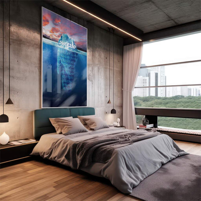 Quadro Decorativo: Iceberg Inspirador - Triunfo e Serenidade - quadros decorativos 1 Tela Vertical, 3 Telas - em escritorio elegante
