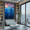 Quadro Decorativo: Iceberg Inspirador - Triunfo e Serenidade - quadros decorativos para sala 1 Tela Vertical, 3 Telas - em ambiente decorado