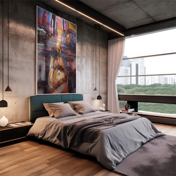 Quadro Decorativo Leão & Filhote: Força e Ternura Unidas - quadros decorativos 1 Tela Vertical, 3 Telas - em escritorio elegante