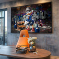 Tio Patinhas estilo hip-hop com baú de moedas de ouro e dinheiro diante de muro grafitado, quadro decorativo