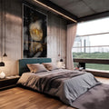 Quadro Decorativo: Bitcoin Dourado - Energia e Futurismo - quadros decorativos 1 Tela Vertical, 3 Telas - em escritorio elegante