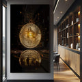 Quadro Decorativo: Bitcoin Dourado - Energia e Futurismo - quadros decorativos para sala 1 Tela Vertical, 3 Telas - em ambiente decorado