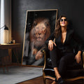 Quadro Decorativo Realeza Selvagem: Leão Dourado Único - quadros decorativos para sala 1 Tela Vertical, 3 Telas - em living room premium