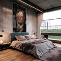 Quadro Decorativo Realeza Selvagem: Leão Dourado Único - quadros decorativos 1 Tela Vertical, 3 Telas - em sala moderna