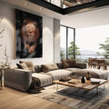 Quadro Decorativo Realeza Selvagem: Leão Dourado Único - quadros decorativos para sala 1 Tela Vertical, 3 Telas - em quarto contemporaneo