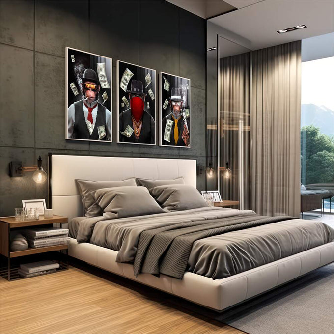 Quadro Decorativo: Essência do Poder e Humor em Cores - quadros decorativos para sala 1 Tela Vertical, 3 Telas - em living room premium