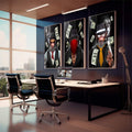 Quadro Decorativo: Essência do Poder e Humor em Cores - quadros decorativos 1 Tela Vertical, 3 Telas - em sala moderna