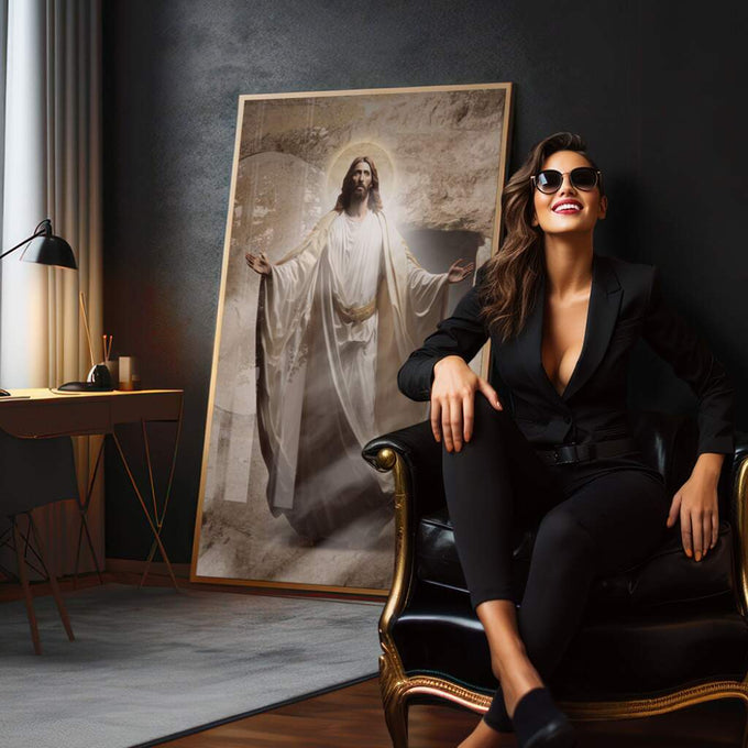 Quadro Decorativo Único: Reflexão Divina de Jesus - quadros decorativos para sala 1 Tela Vertical, 3 Telas - em quarto contemporaneo