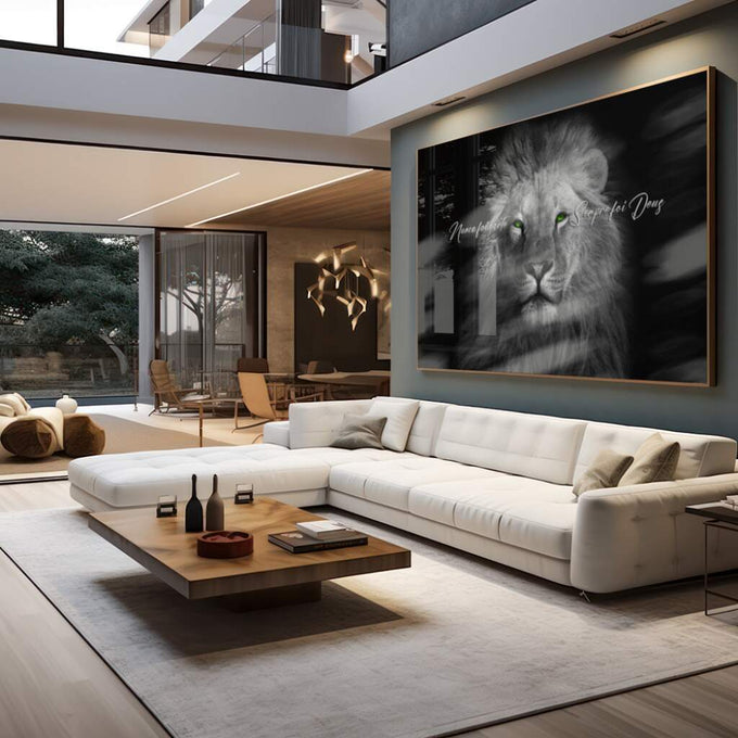 Quadro Decorativo Olhar do Rei: Majestade Animal em Sua Sala - quadros decorativos para sala 1 Tela, 1 Tela Horizontal - em living room premium
