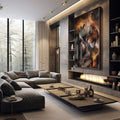 Quadro Decorativo Confronto Divino com o Leão - quadros decorativos 1 Tela Vertical, 3 Telas - em sala moderna