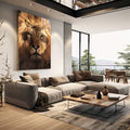 Quadro Decorativo Poder & Fé: Leão e Sombra Cruz Exclusivo - quadros decorativos para sala 1 Tela Vertical, 3 Telas - em living room premium