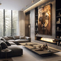 Quadro Decorativo Poder & Fé: Leão e Sombra Cruz Exclusivo - quadros decorativos 1 Tela Vertical, 3 Telas - em sala moderna
