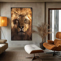 Quadro Decorativo Poder & Fé: Leão e Sombra Cruz Exclusivo - quadros decorativos para sala 1 Tela Vertical, 3 Telas - em ambiente decorado