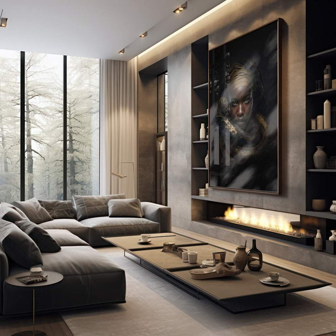 Quadro Decorativo Serpente Gold: Elegância e Poder - quadros decorativos 1 Tela Vertical, 3 Telas - em sala moderna