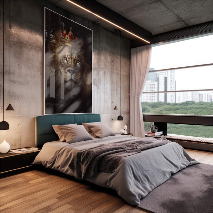 Quadro Decorativo Arte Animal Realeza Selvagem: Luxo Impactante - quadros decorativos 1 Tela Vertical, 3 Telas - em escritorio elegante