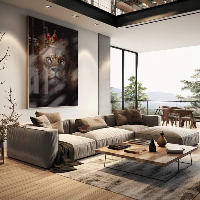 Quadro Decorativo Arte Animal Realeza Selvagem: Luxo Impactante - quadros decorativos para sala 1 Tela Vertical, 3 Telas - em living room premium