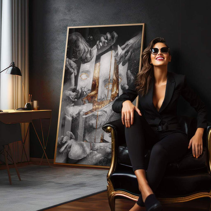 Quadro Decorativo Caveira Gold - Exclusividade Moderna - quadros decorativos para sala 1 Tela Vertical, 3 Telas - em quarto contemporaneo