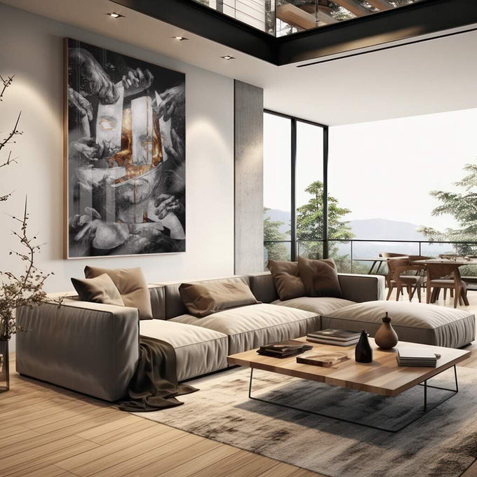 Quadro Decorativo Caveira Gold - Exclusividade Moderna - quadros decorativos para sala 1 Tela Vertical, 3 Telas - em living room premium