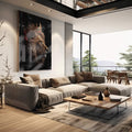 Quadro Decorativo Leão Majestoso - O Poder da Selva - quadros decorativos para sala 1 Tela Vertical, 3 Telas - em living room premium