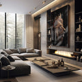 Quadro Decorativo Leão Majestoso - O Poder da Selva - quadros decorativos 1 Tela Vertical, 3 Telas - em sala moderna
