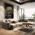 Quadro Decorativo Árvore Encantada de Ouro: Um Toque de Luxo - quadros decorativos para sala 1 Tela Vertical, 3 Telas - em living room premium