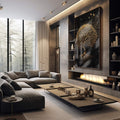 Quadro Decorativo Árvore Encantada de Ouro: Um Toque de Luxo - quadros decorativos 1 Tela Vertical, 3 Telas - em sala moderna