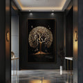 Quadro Decorativo Árvore da Vida Gold: Renove Seu Espaço - quadros decorativos para sala 1 Tela Vertical, 3 Telas - em ambiente decorado