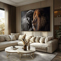 Quadro Decorativo O Leão e o Salvador: Inspiração Única - quadros decorativos para sala 1 Tela, 1 Tela Horizontal - em ambiente decorado