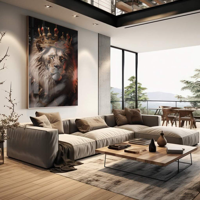 Quadro Decorativo Majestoso Rei da Selva - Exclusividade - quadros decorativos para sala 1 Tela Vertical, 3 Telas - em living room premium